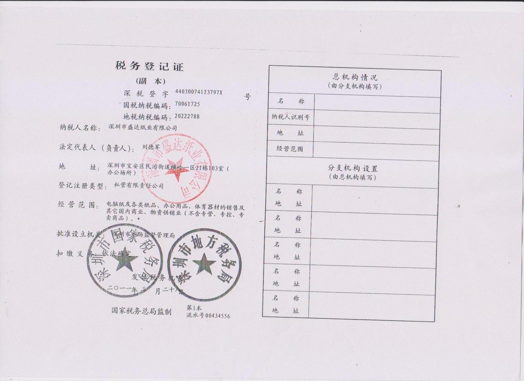 稅務(wù)登記證書(shū)