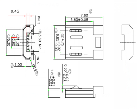 microusb公头4p焊线式超短7.6mm薄胶迈克短体