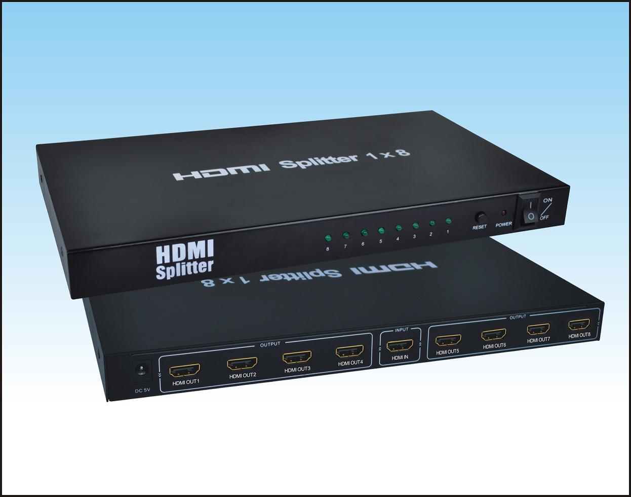 北京8口HDMI高清分配器 一进八出价格 1分8实时同步展完美高清3D hdmi