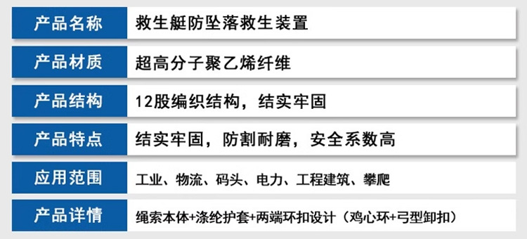 FPD救生艇防墜落器裝置 船用防墜繩 6T*2根吊索+卸扣 CCS船檢