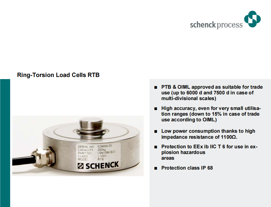 SCHENCK 环形应变片称重传感器RTB0.50TC3