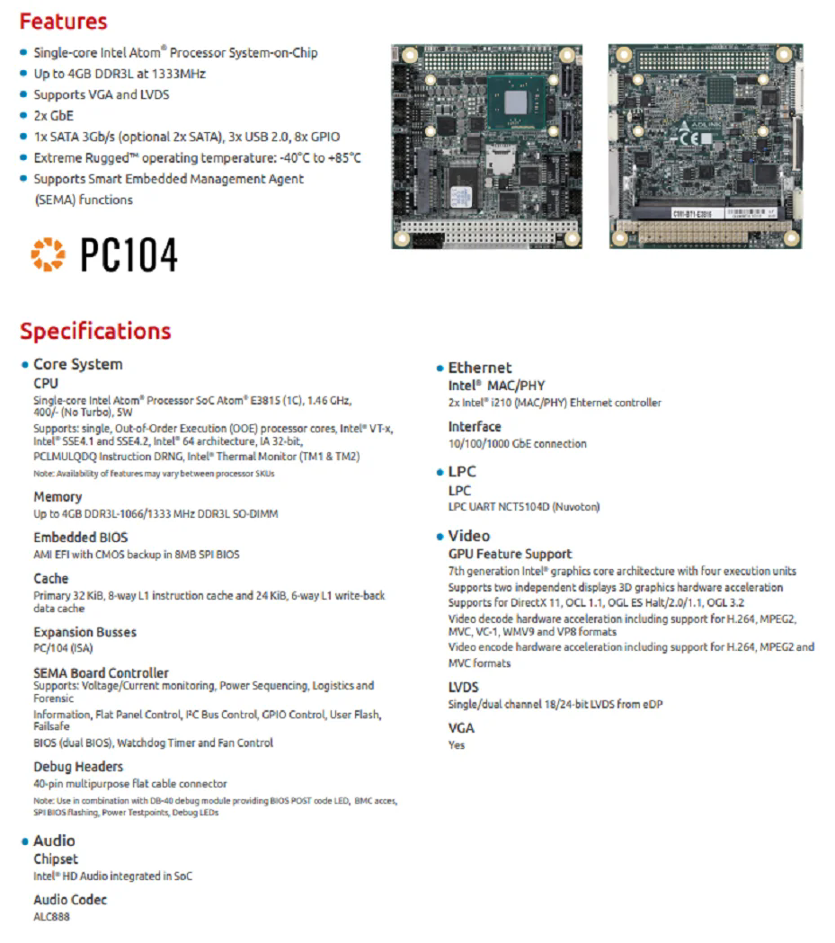 CM1-BT1-E3815 Single Board Computer单板计算机