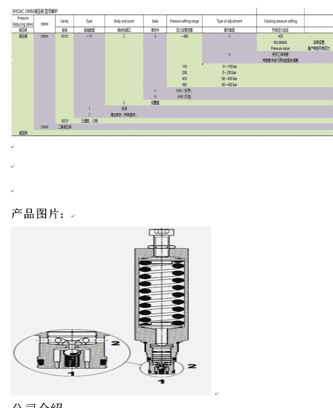 希而科优势供应hydac贺德克DMM系列减压阀