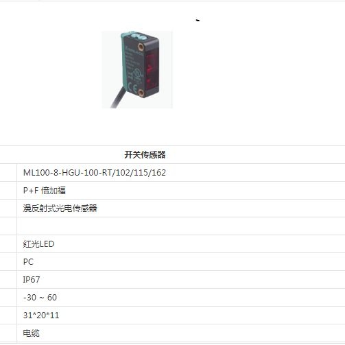 ML100-8-HGU-100-RT/102/115/162 -漫反射式光電傳感器-P+F 倍加福 