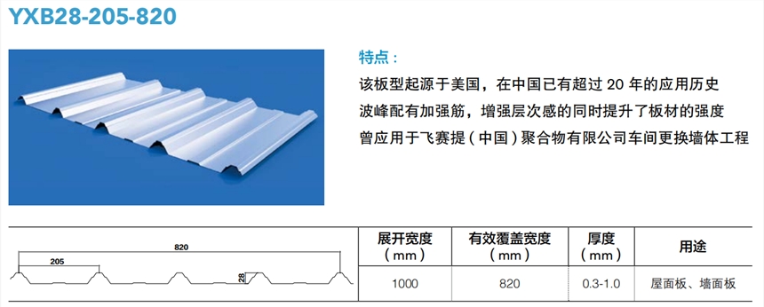 供應(yīng)YXB28-205-820屋墻面彩鋼瓦