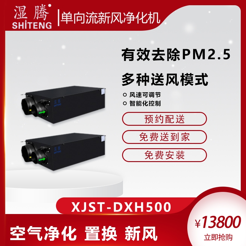 湿腾XJST-DXH500单向流新风净化机有效去除PM2.5 住宅别墅地下室健身房中央新风