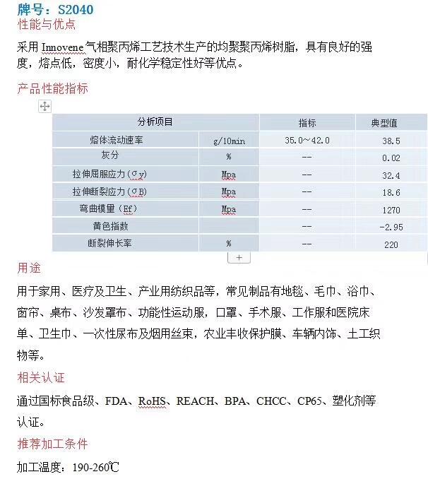 一手货源 独山子石化 S2040 现货熔喷专料