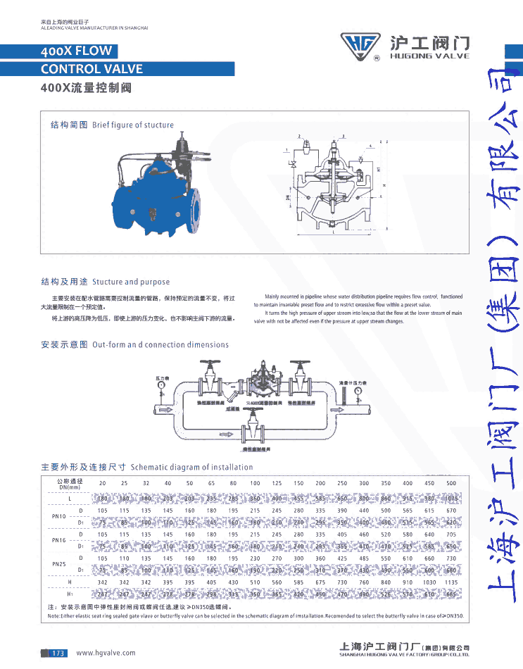 水力控制閥400X DN250流量控制閥上海滬工閥門廠（集團(tuán)）有限公司