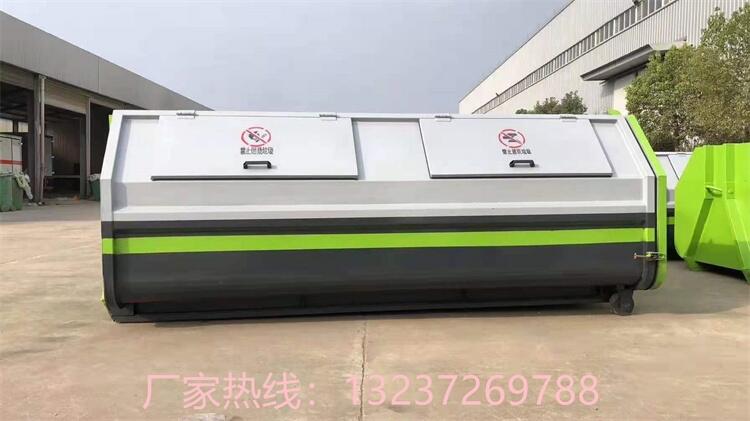 河北秦皇岛小区勾臂垃圾车-铁质挂车垃圾桶加工定制