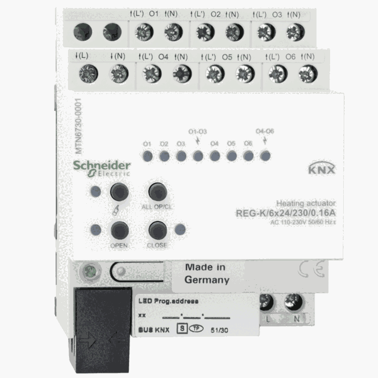 施耐德6路電熱閥控制模塊KNX智能照明控制系統(tǒng)開關(guān)控制模塊MTN6730-0001開關(guān)驅(qū)動器