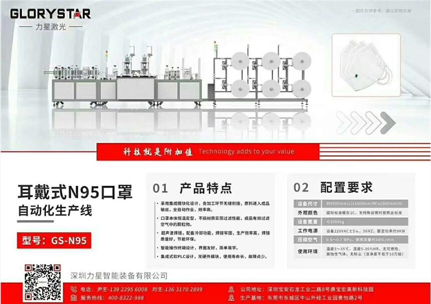 高速平面耳戴式防護口罩自動化生產線