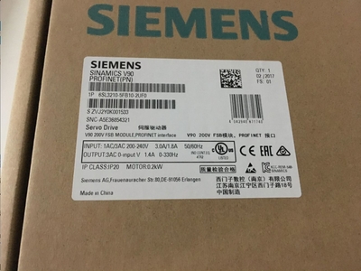 6SL3210-5FB10-2UA1西门子原装V90伺服驱动器0.2KW