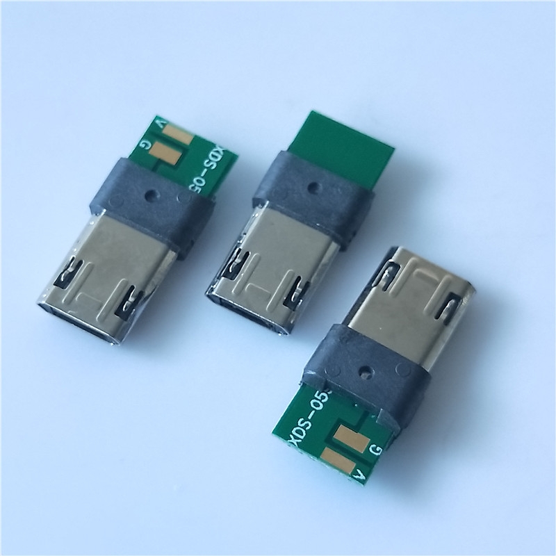 MICRO正反插带PCB板双面Micro侧边焊点5P公头双向插90度 充电+数据