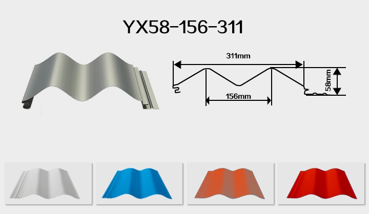 寶鋼彩鋼板供應YX58-156-311型壓型板,YX58-156-311型壓型板波浪板多少錢一米