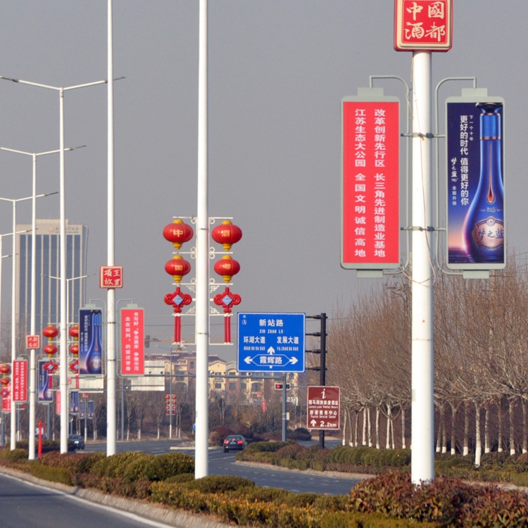 仿古道旗灯杆灯箱路灯杆广告牌双面发光电线杆广告灯箱路灯杆悬挂文化氛围灯箱厂家