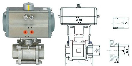三片式不锈钢气动球阀