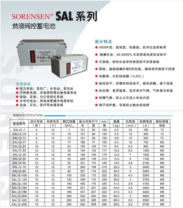 索润森蓄电池SAL12-65 12V65AH参数规格医疗电力煤矿化工渠道代理