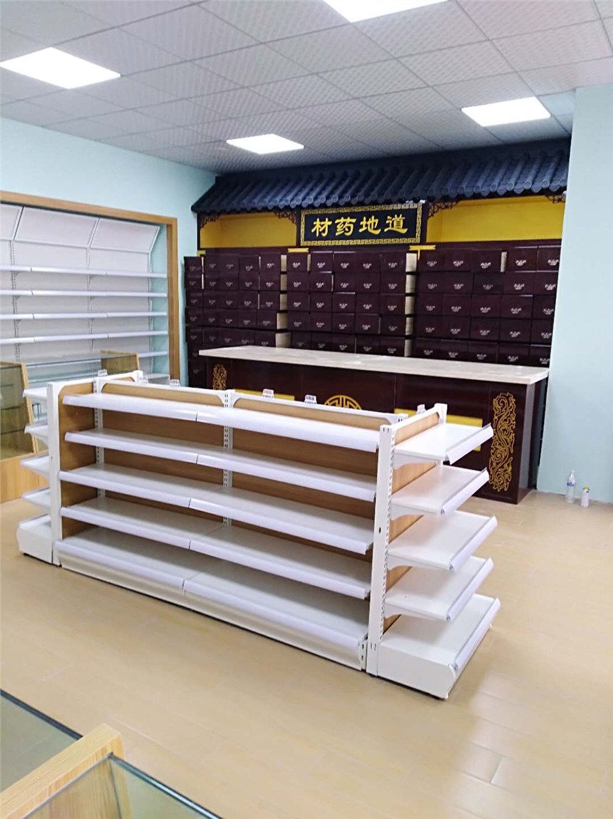 青島高端藥店藥品展架 處方柜 陰涼區(qū)鋼貨架 實木中藥柜廠 超市便利店架子 多功能