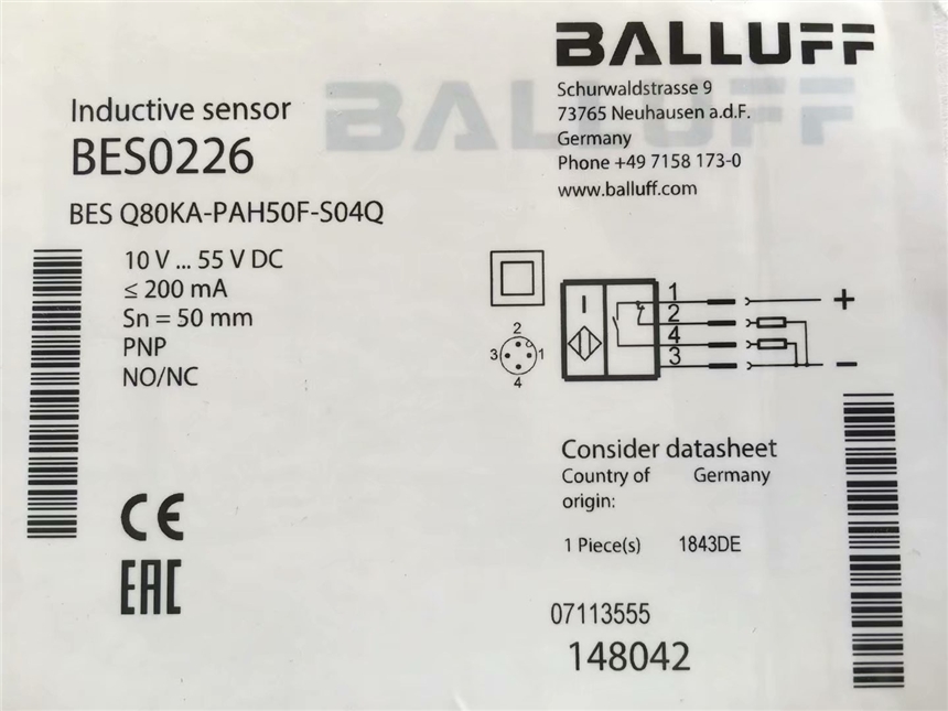 BALLUFF巴鲁夫接近开关BES Q80KA-PAH50F-S04Q