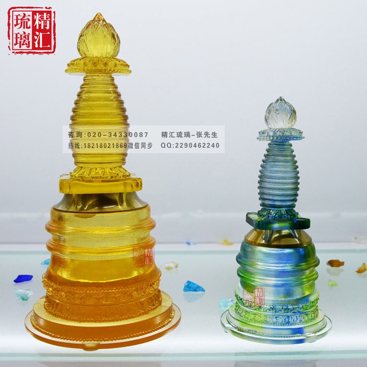 佛教用品厂家直销 古法琉璃嘎当塔 青海西藏琉璃佛具批发