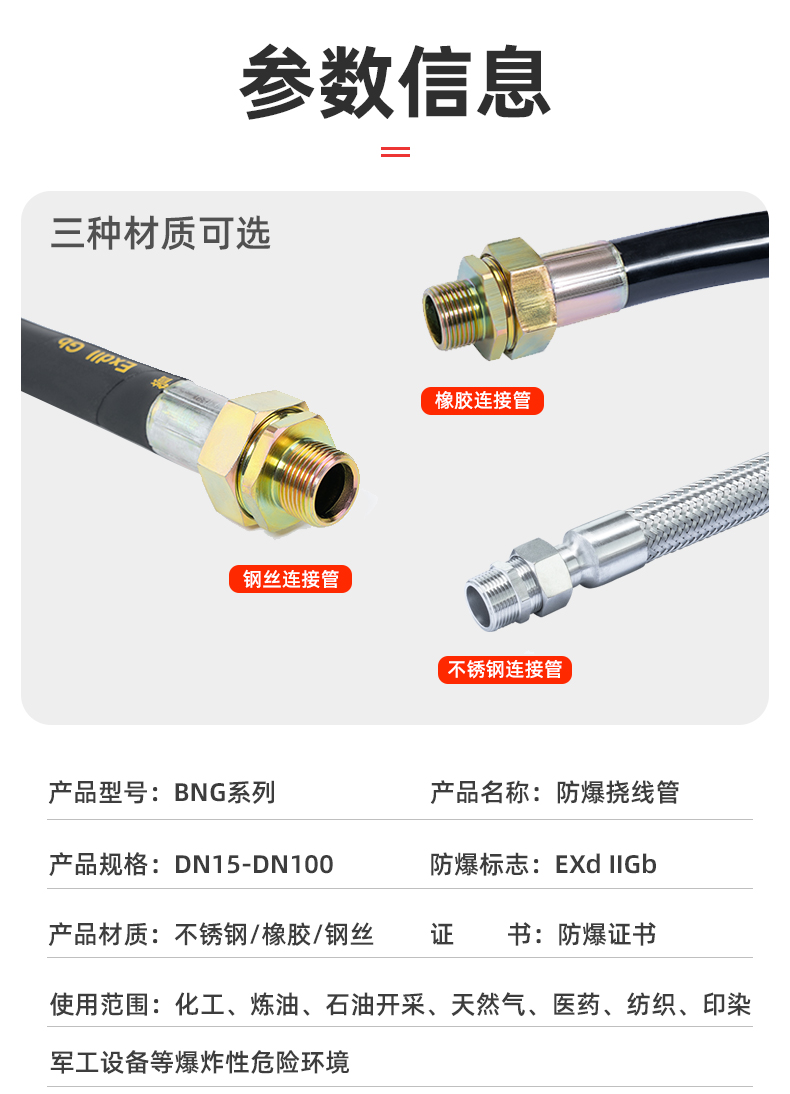 振磊BNG防爆撓性連接管 DN15金屬電纜穿線管 防爆鋼絲編織管