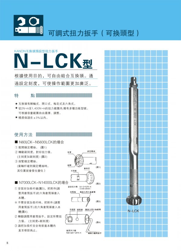 KANON日本中村可调式扭力扳手（可换头型）N-LCK型