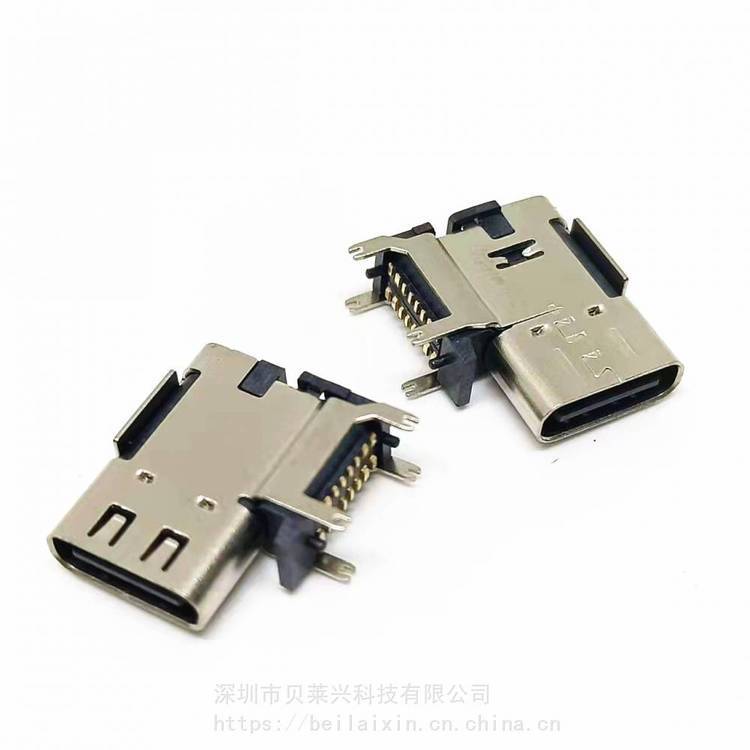 USB3.1TYPE-C侧贴垫高母座16PIN垫高2.2CH6.7四叉脚带柱