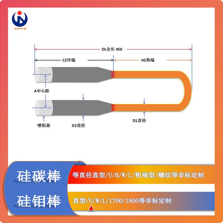 1700度U型硅鉬棒高溫6\/12電爐加熱元件9\/18二硅化鉬棒金鈺硅碳棒