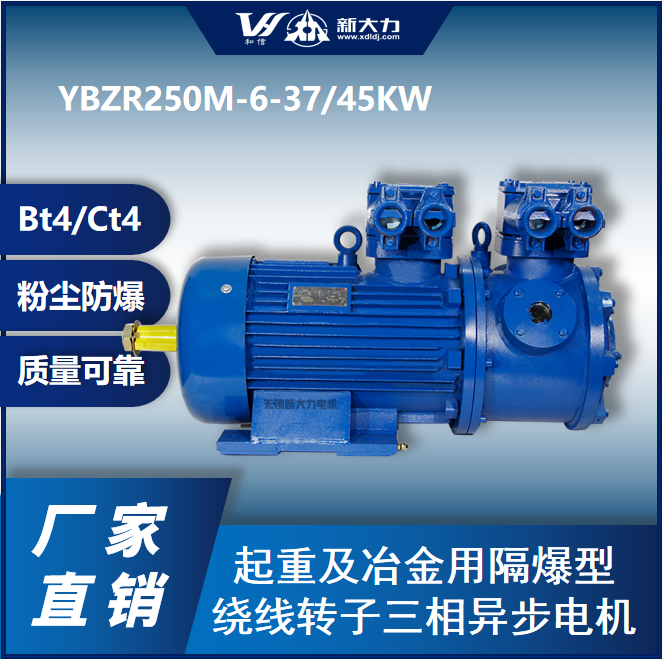 新大力起重防爆电机YBZR250M-6-37KW防爆BT4CT4粉尘21区