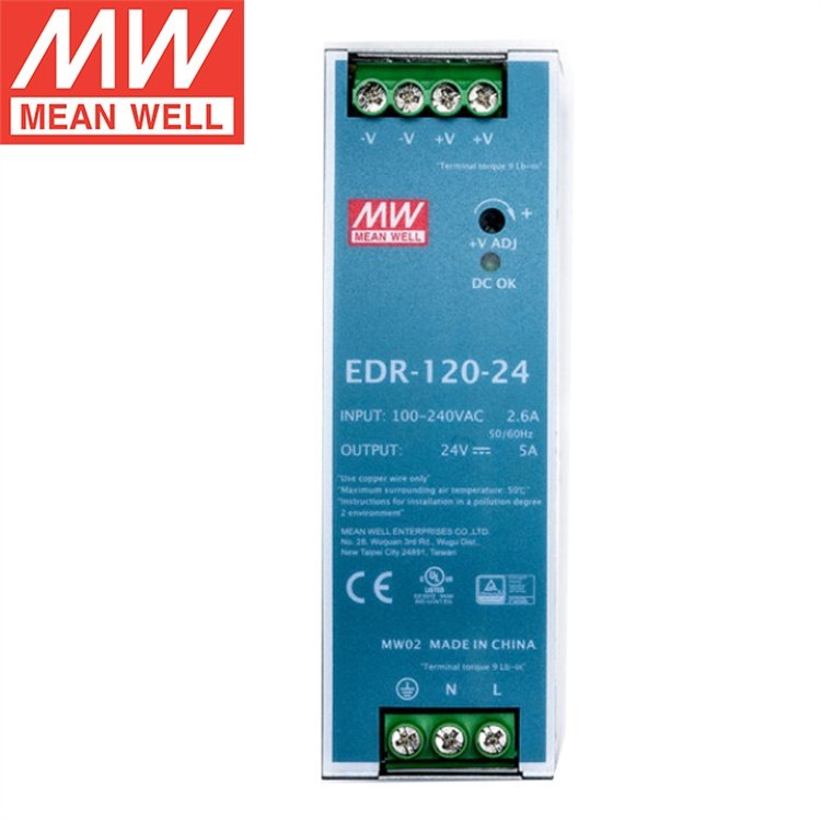 明纬EDR-120-24V\/12V\/48V120W工业用DIN导轨型单组输出薄型电源