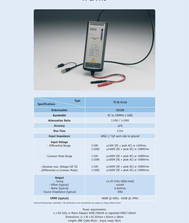 TestecElektronikGmbH测试探针TT-SI9110德国原装进口