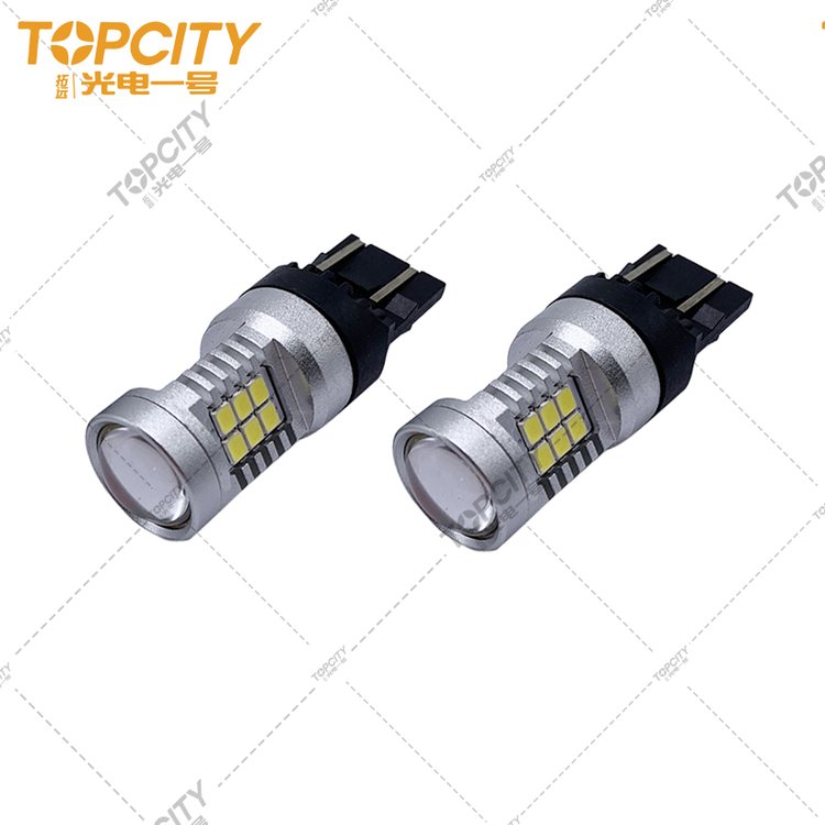 工厂汽车LED车灯T20双丝灯泡744321SMD2835透镜聚光刹车灯