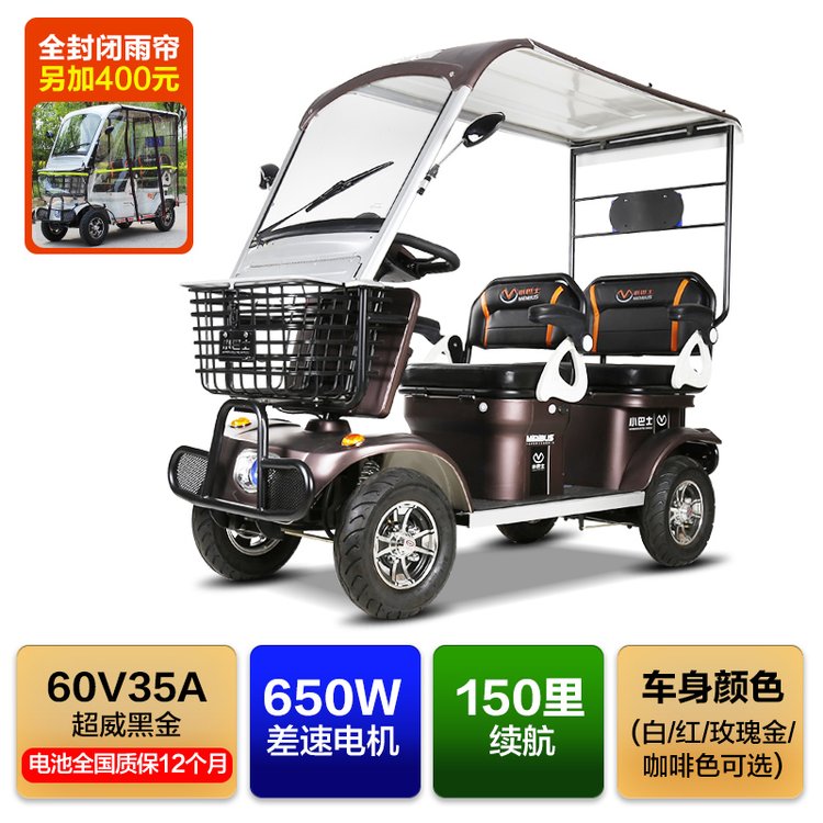 双人代步车小巴士E50650W35AH铅酸电池有车棚可行驶150里接送小孩