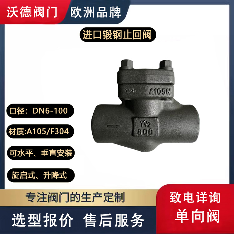 進口鍛鋼止回閥A105單向閥高壓型零泄漏F304材質(zhì)德國沃德WODE