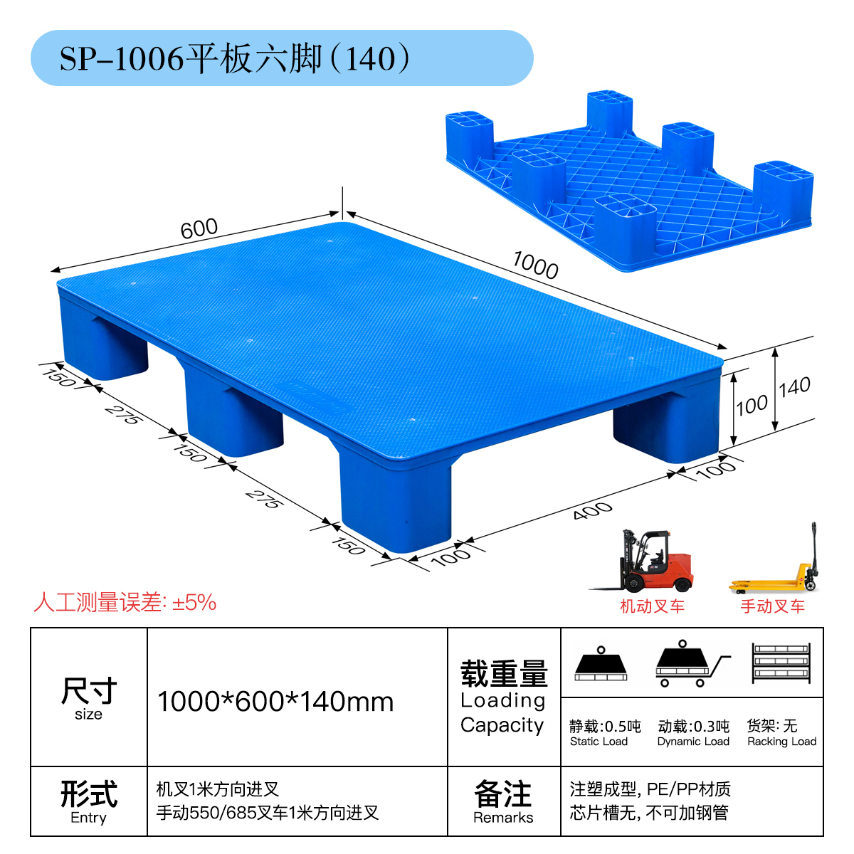 塑料托盘1006平板六脚-胶栈板物流卡板-托力卡