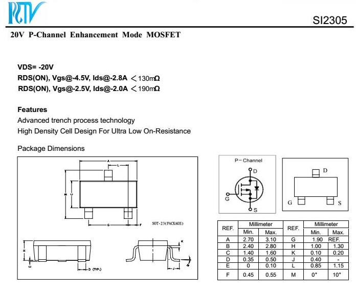 深圳长电CJ SI2305MOS管厂家