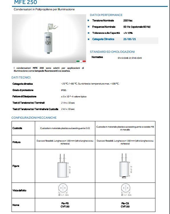 COMAR电容 意大利进口灯具应用MFE 3.15-250