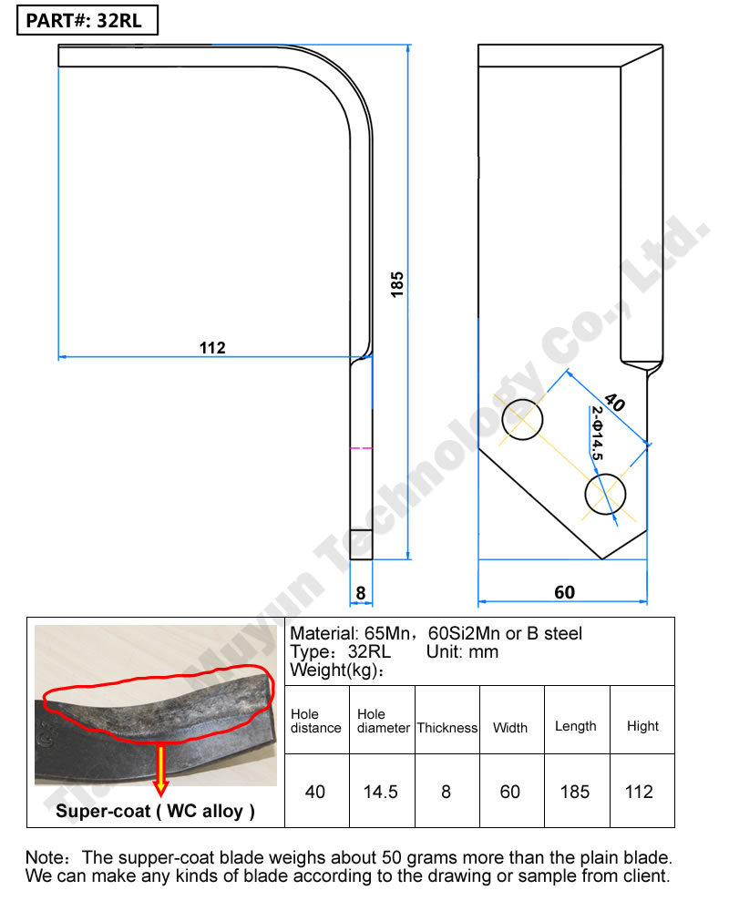 32ll. 322 Inches 2.05lbs Hard Alloy-Coating Rotavator Blades pictures & photos