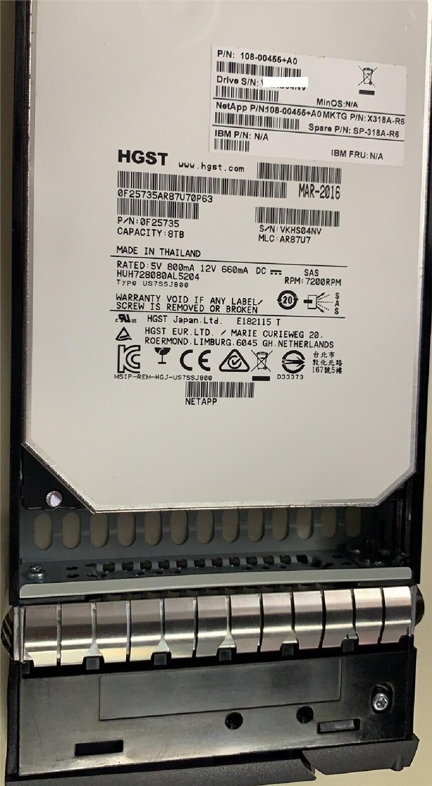 NetApp  X318A-R6  SP-318A-R6  HUH728080AL5204  8TB