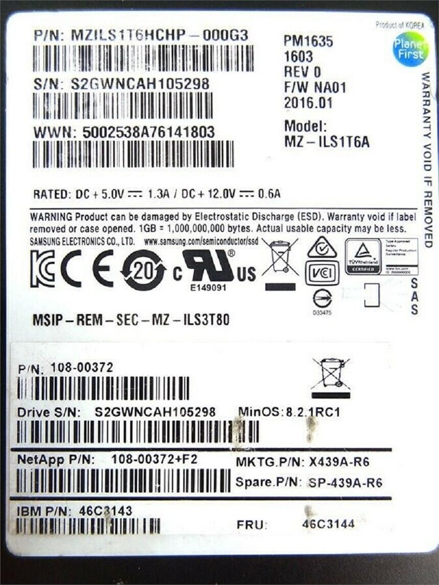 Netapp  X439A-R6  SP-439A-R6 46C3143  46C3144  1.6