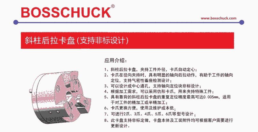 原装进口BOSSCHUCK斜柱后拉卡盘，支持非标设计