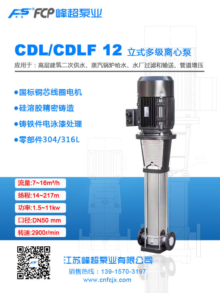 CDL/CDLF12立式多级离心泵不锈钢多级锅炉给水泵变频给水泵高温热水泵反渗透高压泵