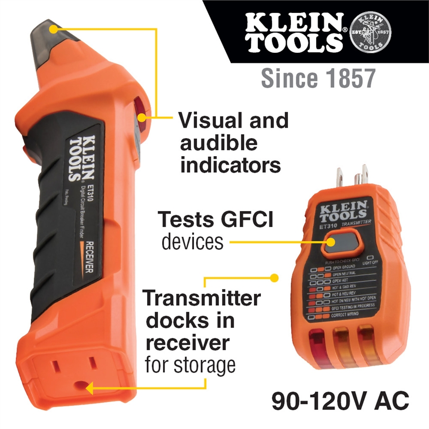 美国凯能klein tools ET310带GFCI插座测试仪的数字断路器查找器