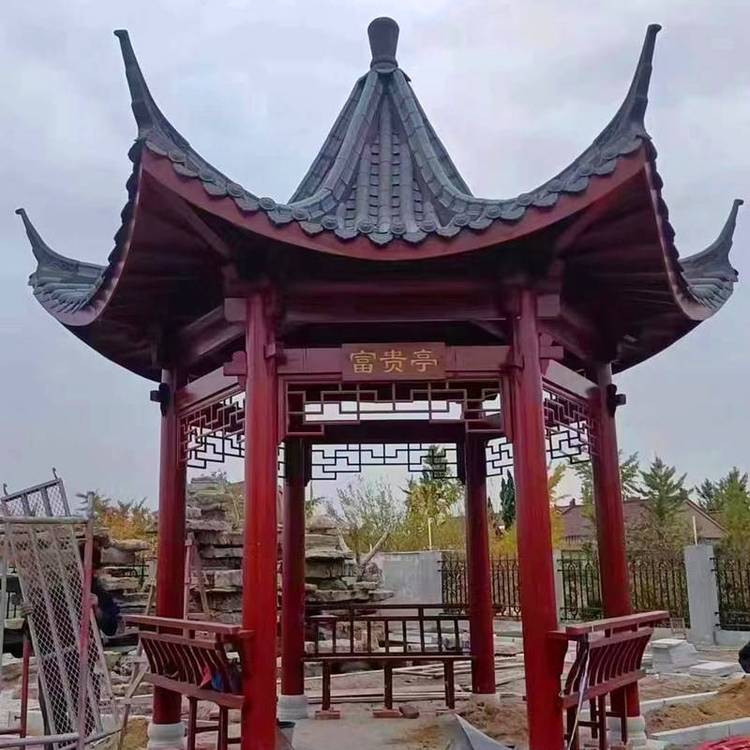 树脂瓦仿古古建凉亭六角凉亭防腐木古建四角凉亭樟子松