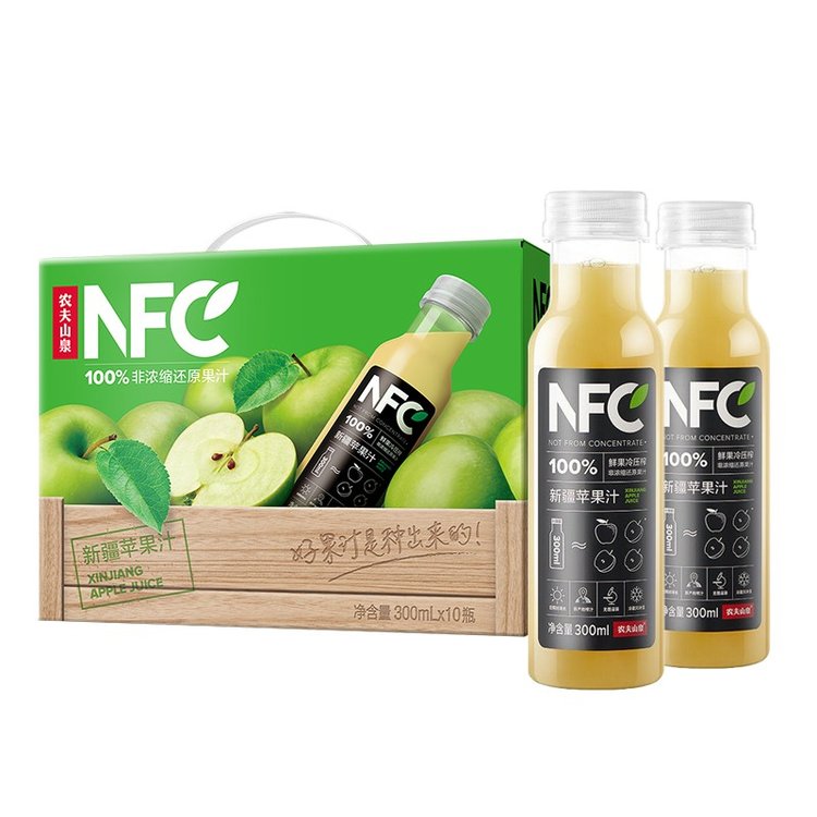 农夫山泉NFC果汁饮料鲜榨果汁新疆苹果汁300ml*10瓶礼盒重庆批发