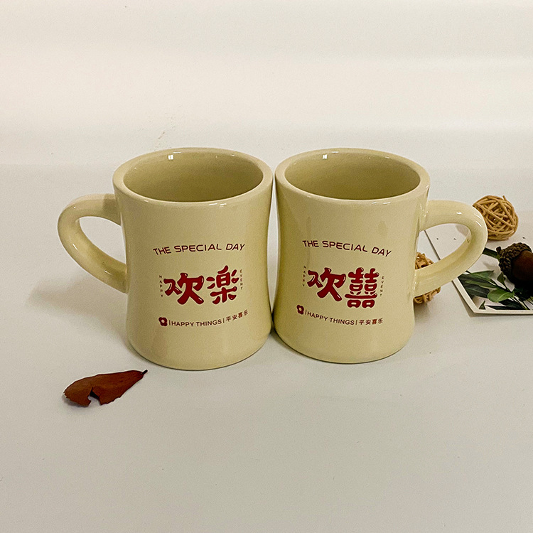 景德镇复古奶油色陶瓷小熊杯可爱少女牛奶杯ins风情侣马克杯一对